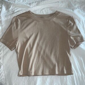 Women's Tan Ribbed Crop Top